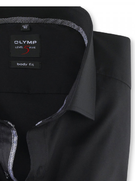 OLYMP Slim Fit Camisa Negro Royal Kent Uni Stretch