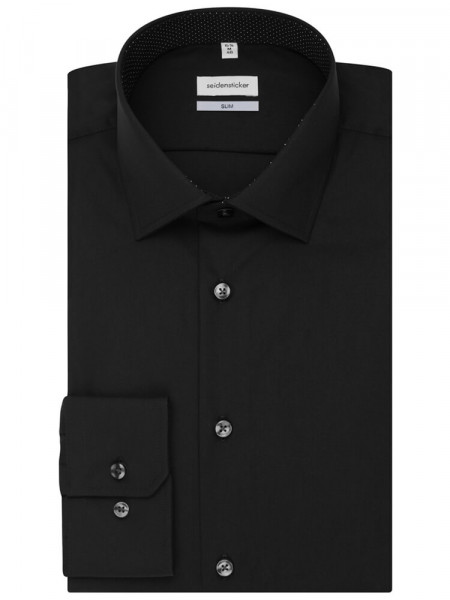 SEIDENSTICKER Slim Fit Camisa Negro Business Kent Popeline - Vista 4